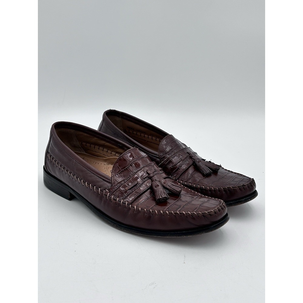 Florsheim Men's 10.5 D Brown Woven Leather Shoes‎ Tassel Slip On Loafers